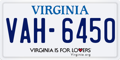 VA license plate VAH6450
