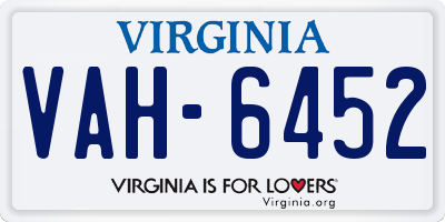 VA license plate VAH6452