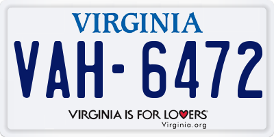 VA license plate VAH6472