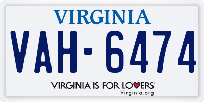 VA license plate VAH6474