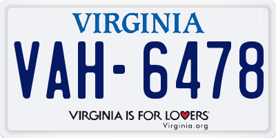 VA license plate VAH6478