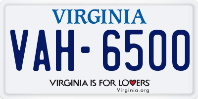 VA license plate VAH6500