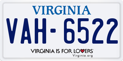 VA license plate VAH6522