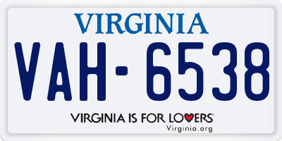 VA license plate VAH6538