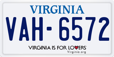 VA license plate VAH6572