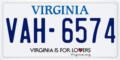VA license plate VAH6574