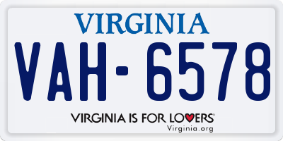 VA license plate VAH6578