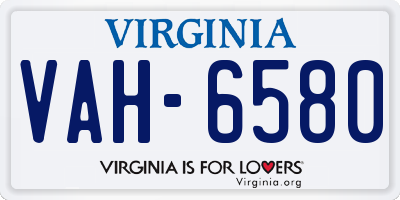 VA license plate VAH6580