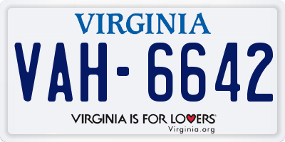 VA license plate VAH6642