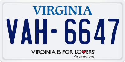 VA license plate VAH6647