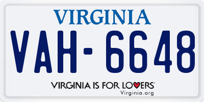 VA license plate VAH6648