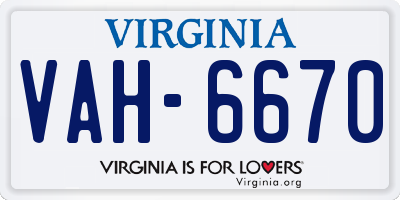 VA license plate VAH6670