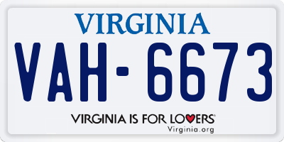 VA license plate VAH6673