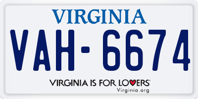 VA license plate VAH6674