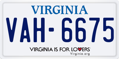 VA license plate VAH6675