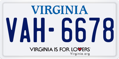 VA license plate VAH6678