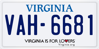 VA license plate VAH6681