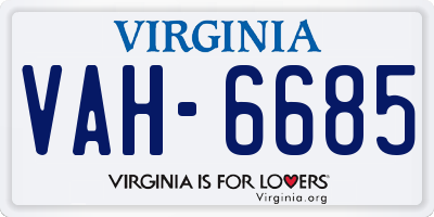 VA license plate VAH6685