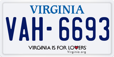 VA license plate VAH6693