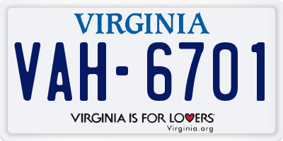 VA license plate VAH6701