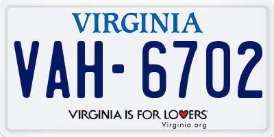 VA license plate VAH6702