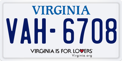 VA license plate VAH6708