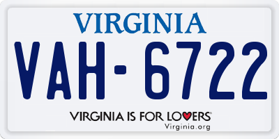 VA license plate VAH6722