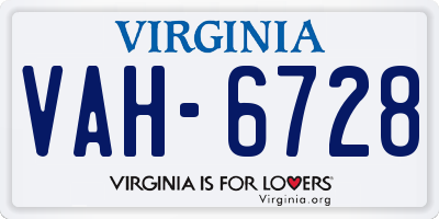VA license plate VAH6728