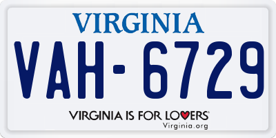 VA license plate VAH6729