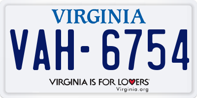 VA license plate VAH6754