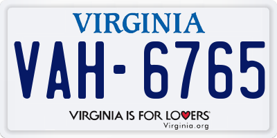 VA license plate VAH6765