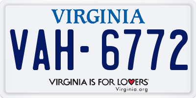 VA license plate VAH6772