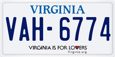 VA license plate VAH6774