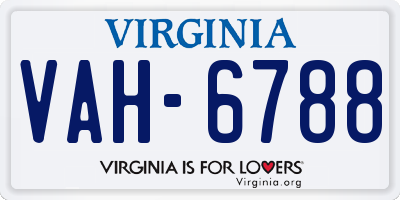 VA license plate VAH6788