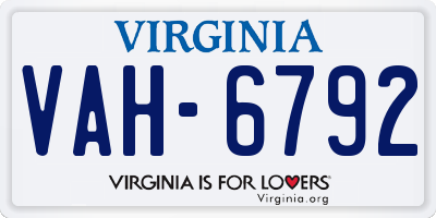 VA license plate VAH6792