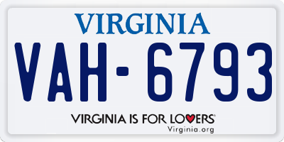 VA license plate VAH6793