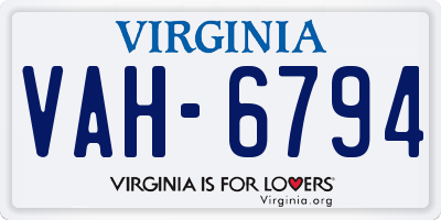 VA license plate VAH6794