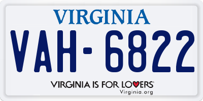 VA license plate VAH6822