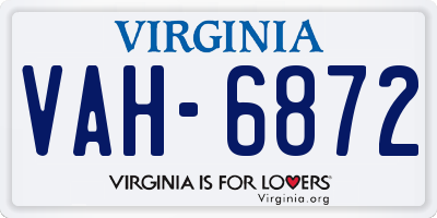 VA license plate VAH6872