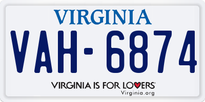 VA license plate VAH6874