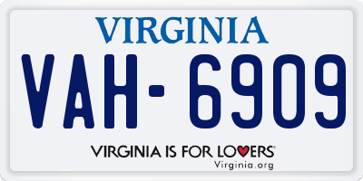 VA license plate VAH6909