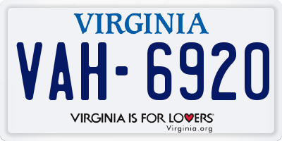VA license plate VAH6920