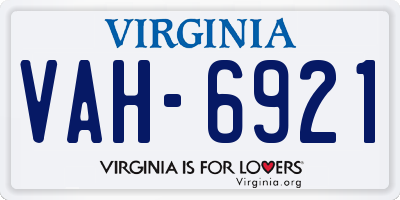VA license plate VAH6921