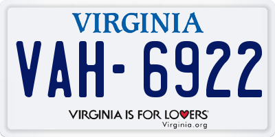 VA license plate VAH6922