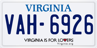 VA license plate VAH6926