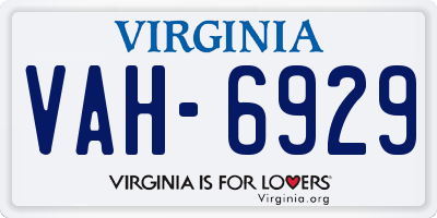 VA license plate VAH6929