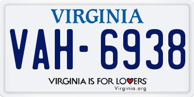 VA license plate VAH6938