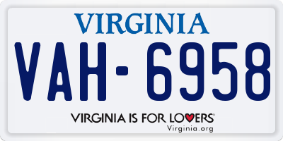 VA license plate VAH6958