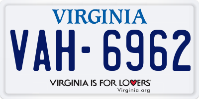 VA license plate VAH6962