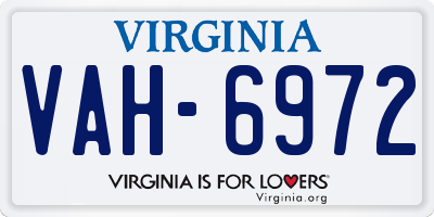 VA license plate VAH6972